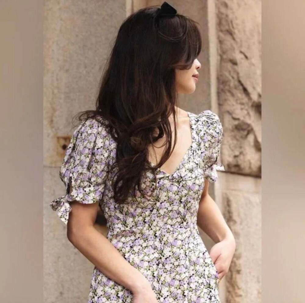 New Petite Studio NYC Zahra Floral Print Puff Sleeve Mini Dress